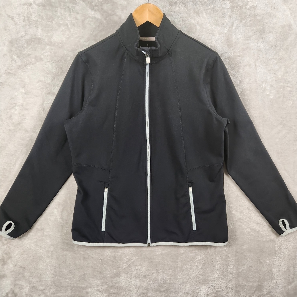 Lands' End Black Sports Sweatshirt‎ Full Zip with Gray Trim Women's Size L